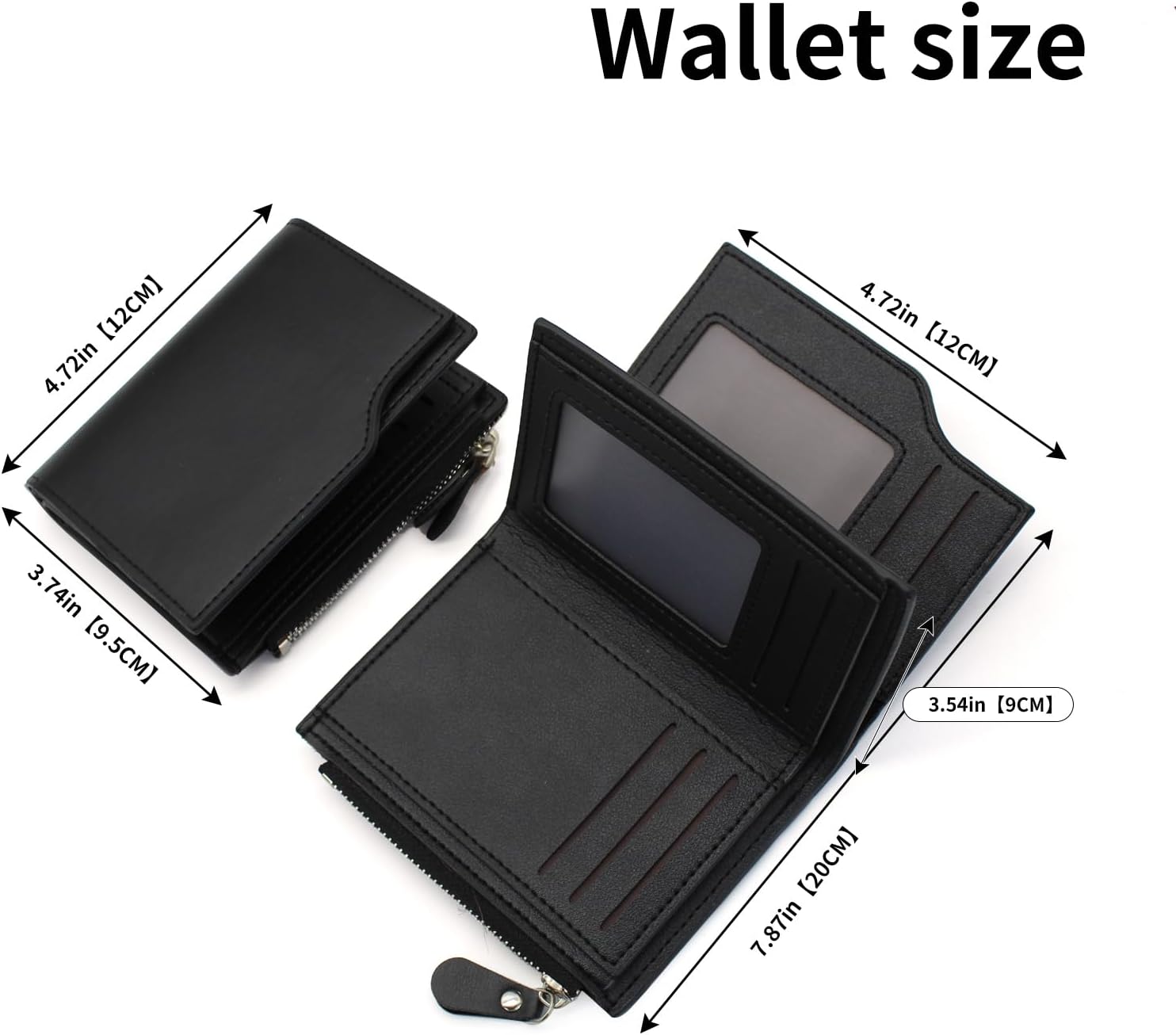 Minimalist Black Leather Wallet | Men’s Trifold Design with Zipper Coin Pocket & Multiple Card Slots
