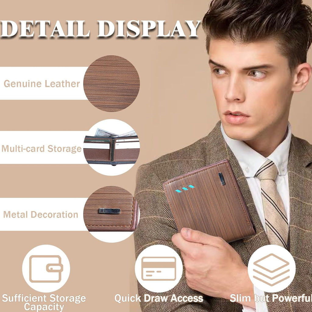 Men’s Genuine Leather Wallet – Slim Bifold Design with RFID Blocking, Business Style, Coffee Color
