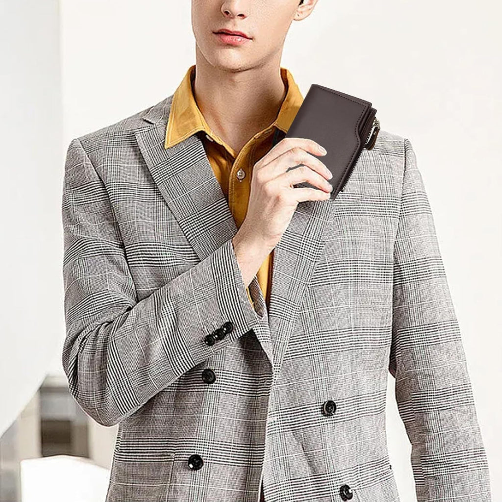 Luxury Genuine Leather Men's Wallet – Trifold Design with Zipper Coin Pocket, Multi-Card Holder, Business & Casual Style